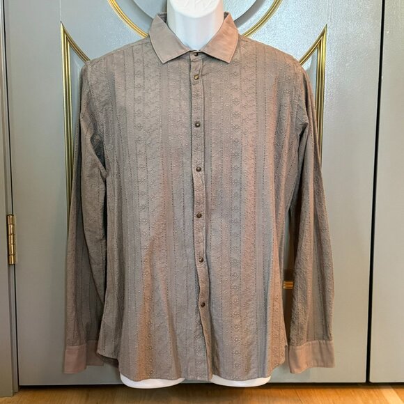 NWT Men's Gray Messagerie Brand Shirt with Subtle Floral Embroidery - Picture 8 of 12